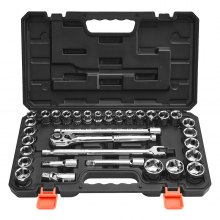 VEVOR Socket Set, 33 Pieces, 12.7 mm Drive Socket and Ratchet Set, SAE and Metric, Mechanic Tool Kit with Ratchet Wrench, Extension Bar and Storage Case, CR-V Alloy Steel, for Automotive Repair