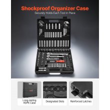 VEVOR Socket Set, 149 Pieces, 9.5 & 6.4 & 12.7 mm Drive Socket and Ratchet Set, SAE and Metric, Deep and Shallow, Mechanic Tool Kit with Bits, Accessories, Storage Case, CR-V Alloy Steel, for Repair