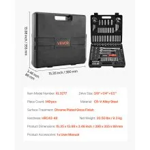 VEVOR Socket Set, 149 Pieces, 9.5 & 6.4 & 12.7 mm Drive Socket and Ratchet Set, SAE and Metric, Deep and Shallow, Mechanic Tool Kit with Bits, Accessories, Storage Case, CR-V Alloy Steel, for Repair