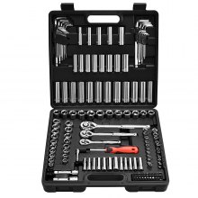 VEVOR Socket Set, 149 Pieces, 9.5 & 6.4 & 12.7 mm Drive Socket and Ratchet Set, SAE and Metric, Deep and Shallow, Mechanic Tool Kit with Bits, Accessories, Storage Case, CR-V Alloy Steel, for Repair