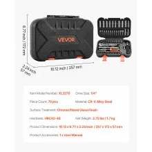 VEVOR Socket Set, 70 Pieces, 6.4 mm Drive Socket and Ratchet Set, SAE and Metric, Deep and Shallow, Mechanic Tool Kit with Bits, Accessories and Storage Case, CR-V Alloy Steel, for Automotive Repair
