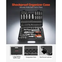 VEVOR Socket Set, 108 Pieces, 1/4 & 1/2 inch Drive Socket and Ratchet Set, Metric Size from 4 to 32 mm, Mechanic Tool Kit with Bits, Accessories, Storage Case, CR-V Alloy Steel, for Automotive Repair