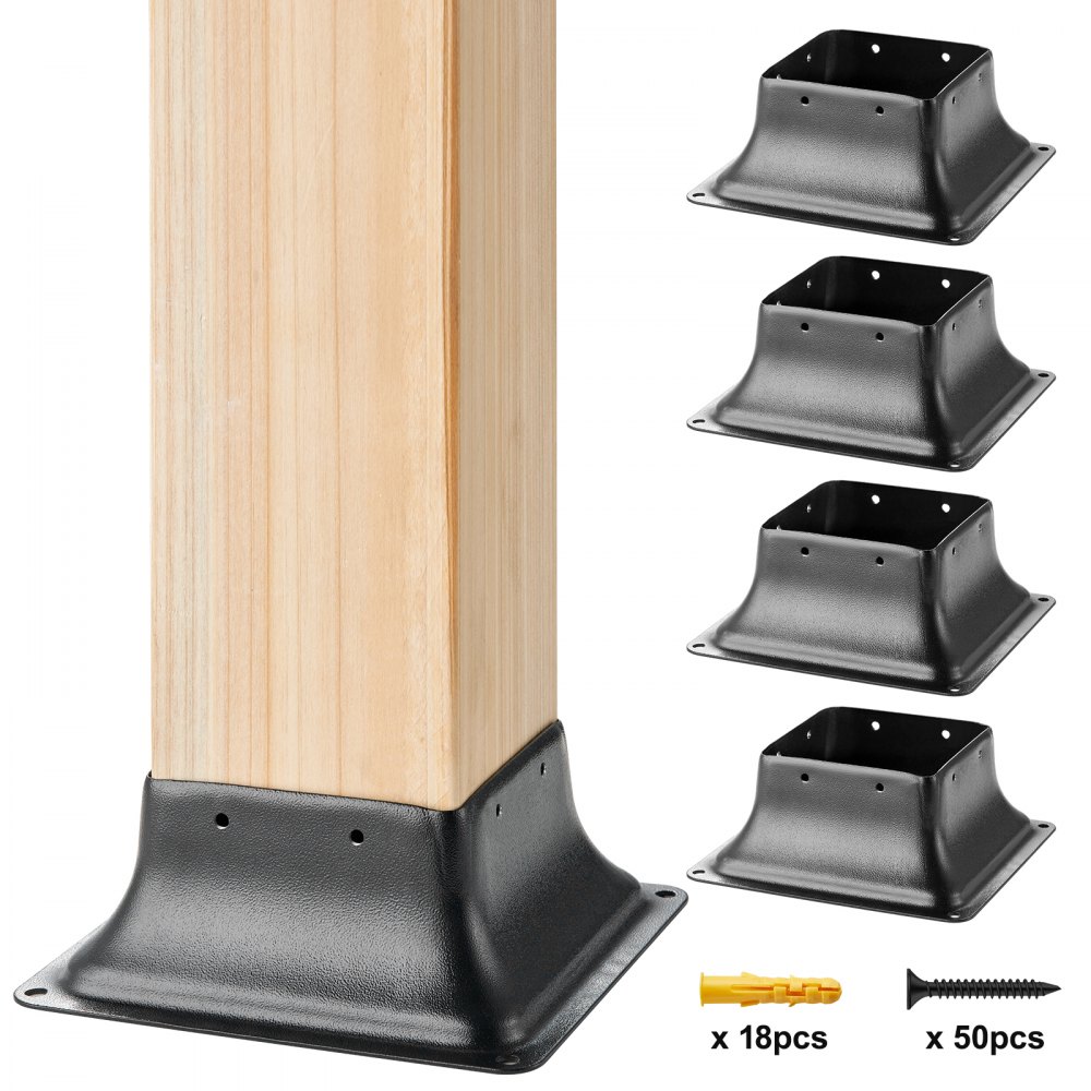 VEVOR 4x4 Post Base 4pcs Internal 3.6x3.6 Heavy Duty Powder-Coated Steel Post Bracket Fit for Standard Wood Post Anchor Decking Post Base for Deck