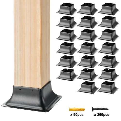 VEVOR 101.6x101.6mm Post Base 20Pcs, Internal 91x91mm Heavy Duty Powder-Coated Steel Post Bracket Fit for Standard Wood Post Anchor, Decking Post Base for Deck Porch Handrail Railing Support