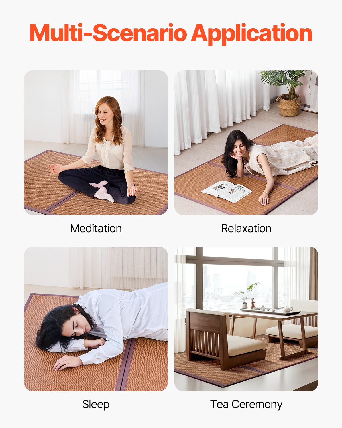 VEVOR Japanese Tatami Mat, 80 x 39 in Foldable Handwoven Natural Rattan Tatami Mat, Non-Slip & Easily Cleaned Japanese Tatami Floor Mat, Summer Breathable Sleeping Mat for Meditation Yoga Relaxation