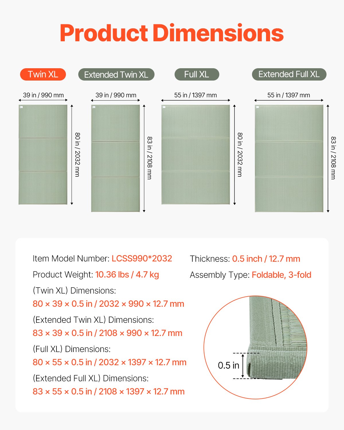 VEVOR Japanese Tatami Mat, Twin Size Foldable Japanese Tatami Mattress( Natural Rush Grass), Japanese Floor Mattress with Non-Slip Backing & Fresh Scent, Futon Mattress for Sleeping Meditation Yoga