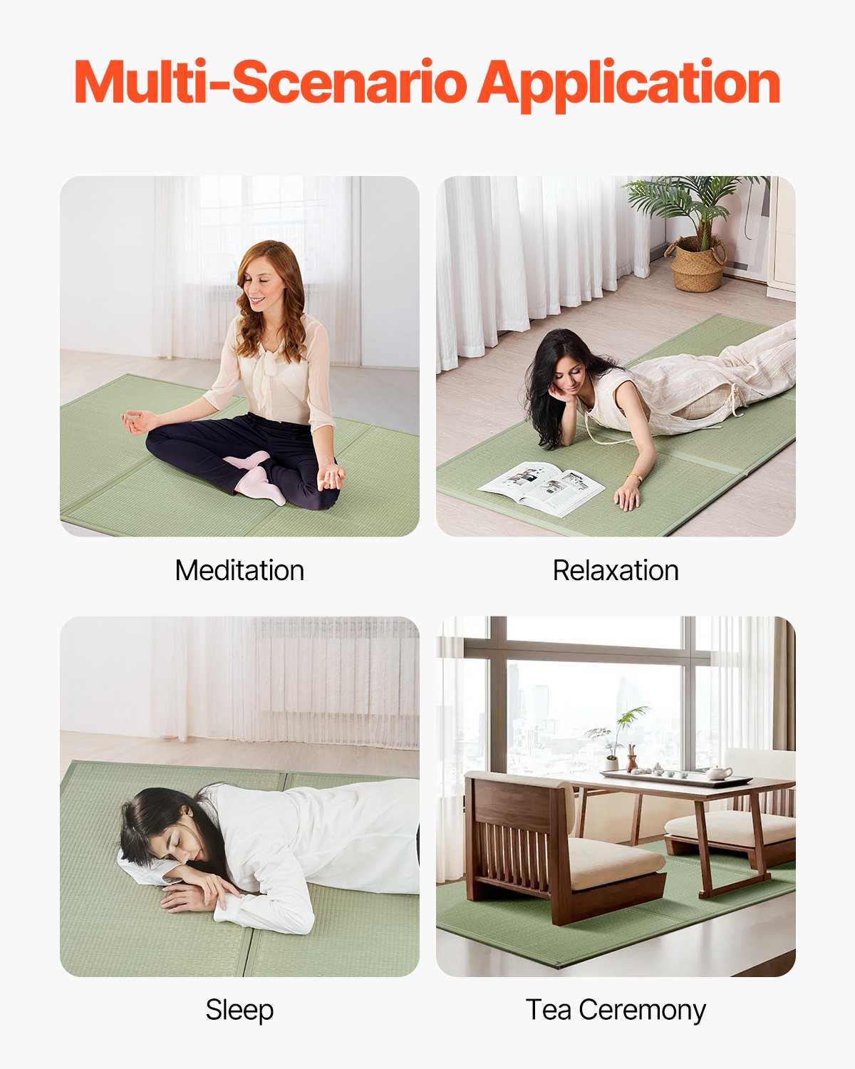VEVOR Japanese Tatami Mat, Twin Size Foldable Japanese Tatami Mattress( Natural Rush Grass), Japanese Floor Mattress with Non-Slip Backing & Fresh Scent, Futon Mattress for Sleeping Meditation Yoga
