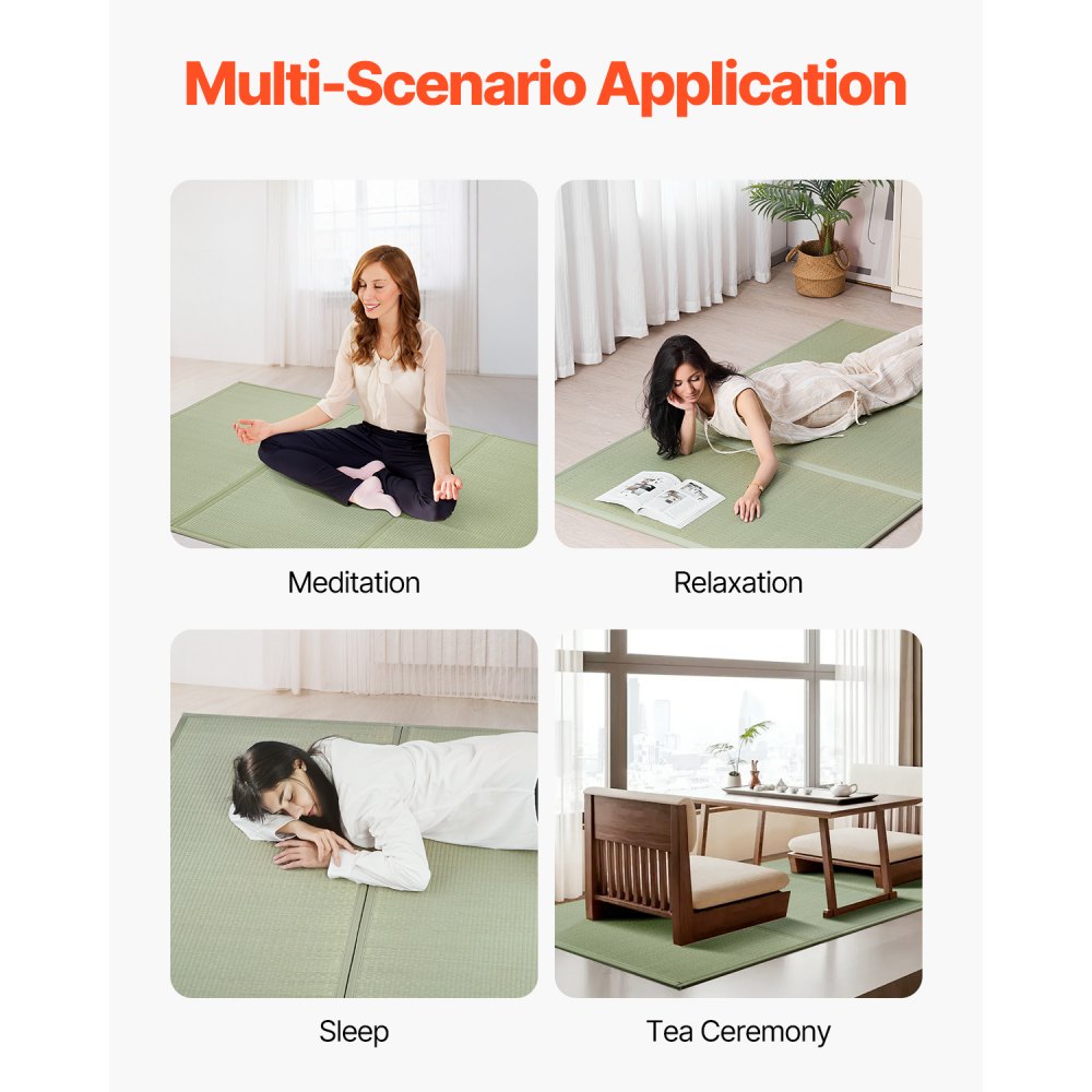 VEVOR Japanese Tatami Mat, Queen Size Foldable Japanese Tatami Mattress( Natural Rush Grass), Japanese Floor Mattress with Non-Slip Backing & Fresh Scent, Futon Mattress for Sleeping Meditation Yoga