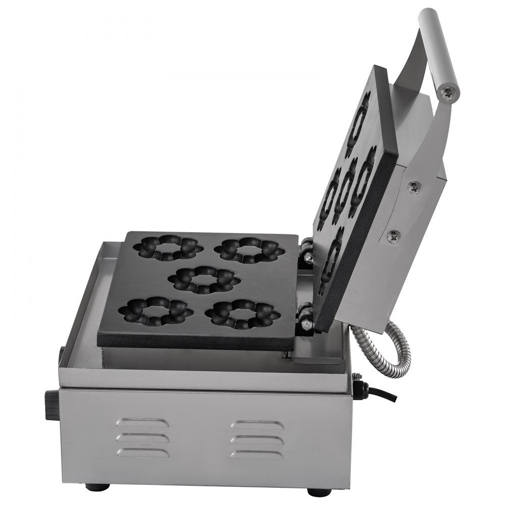 VEVOR 110V Commercial Donut Machine Plum Flower 5 Holes Double-Sided Heating 50-300℃, Electric Doughnut Maker 1500W, Non-stick Waffle Iron Teflon-Coating Professional Kitchen (Depth:0.55",Dia:2.95")
