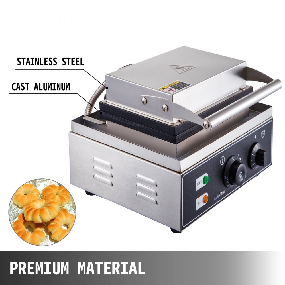 VEVOR 110V Commercial Donut Machine Plum Flower 5 Holes Double-Sided Heating 50-300℃, Electric Doughnut Maker 1500W, Non-stick Waffle Iron Teflon-Coating Professional Kitchen (Depth:0.55",Dia:2.95")