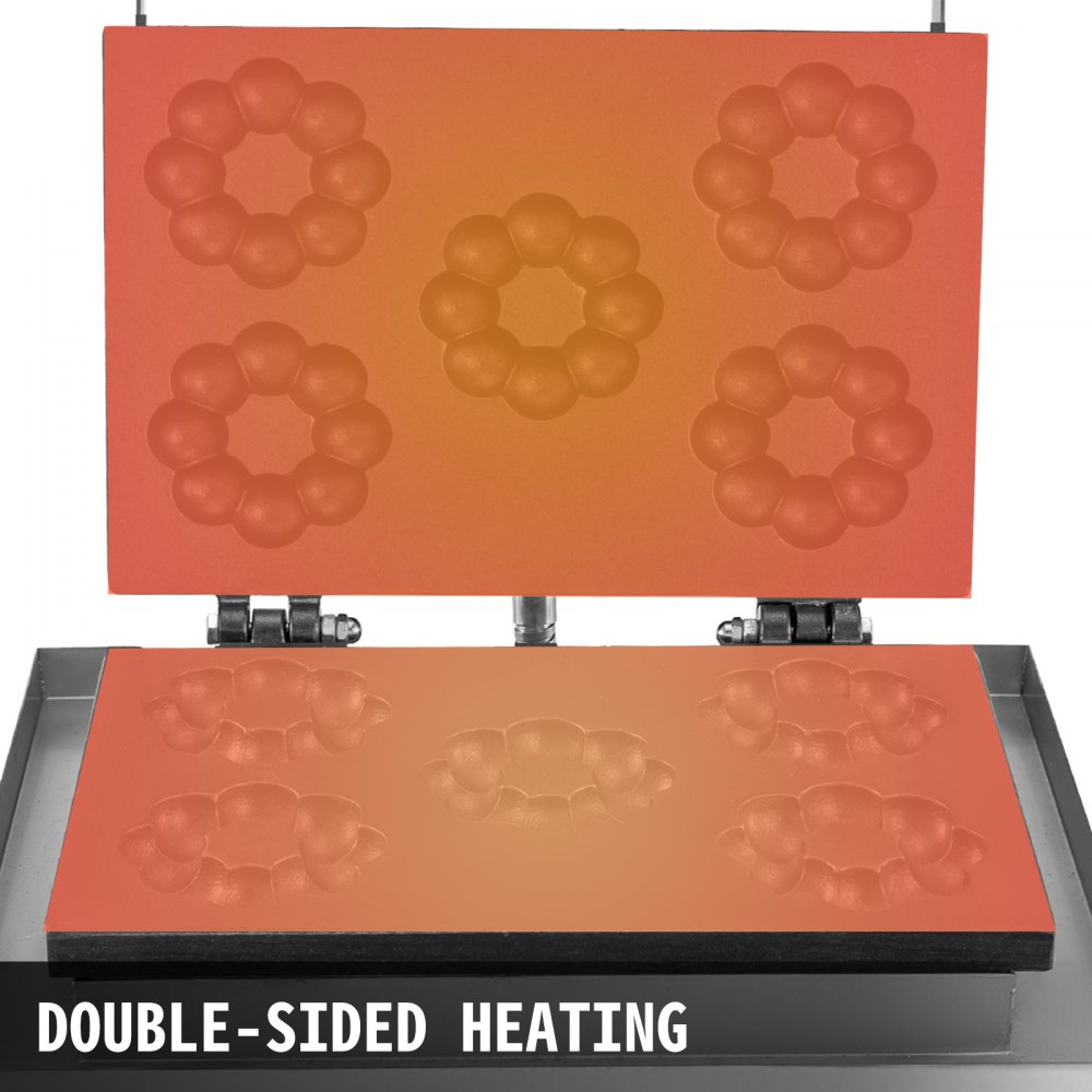 VEVOR 110V Commercial Donut Machine Plum Flower 5 Holes Double-Sided Heating 50-300℃, Electric Doughnut Maker 1500W, Non-stick Waffle Iron Teflon-Coating Professional Kitchen (Depth:0.55",Dia:2.95")