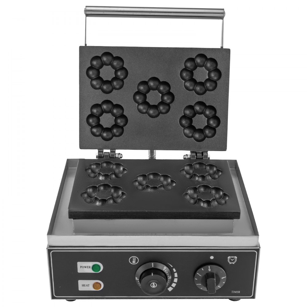 VEVOR 110V Commercial Donut Machine Plum Flower 5 Holes Double-Sided Heating 50-300℃, Electric Doughnut Maker 1500W, Non-stick Waffle Iron Teflon-Coating Professional Kitchen (Depth:0.55",Dia:2.95")
