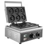 Máquina comercial para hacer donas y gofres VEVOR de 110 V, 6 orificios, calentamiento por ambos lados de 50 a 300 °C, 1550 W, antiadherente, con revestimiento de teflón para cocinas profesionales (profundidad: 1,4 cm, diámetro: 7,5 cm)