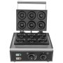 Máquina comercial para hacer donas y gofres VEVOR de 110 V, 6 orificios, calentamiento por ambos lados de 50 a 300 °C, 1550 W, antiadherente, con revestimiento de teflón para cocinas profesionales (profundidad: 1,4 cm, diámetro: 7,5 cm)