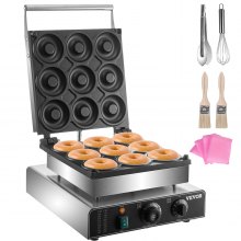 VEVOR Máquina Eléctrica de Donuts, Máquina Comercial de Donuts de 9 Agujeros, Máquina Eléctrica de Donuts de 2000W, Máquina Comercial de Donuts con Calefacción de Doble Cara, para Uso Doméstico y Comercial con Recubrimiento de Teflón Antiadherente