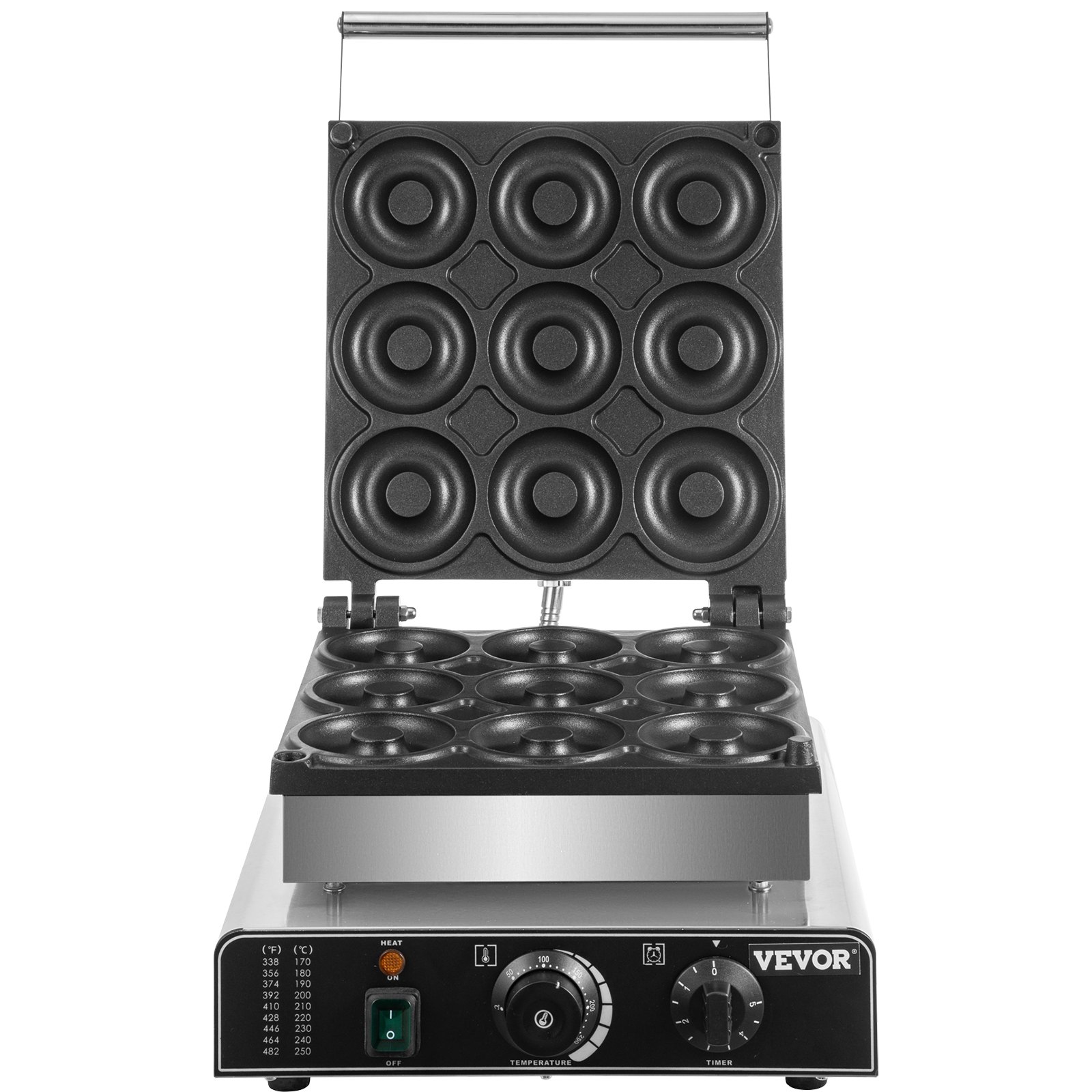 VEVOR electric donut maker with twelve donut molds and temperature control.
