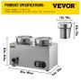 VEVOR 110V Commercial Food Warmer 8.4 Qt Capacity, 500W Electric Soup Warmer Adjustable Temp.86-185℉, Stainless Steel Countertop Soup Pot with Tap, Bain Marie Food Warmer for Cheese/Hot Dog/Rice