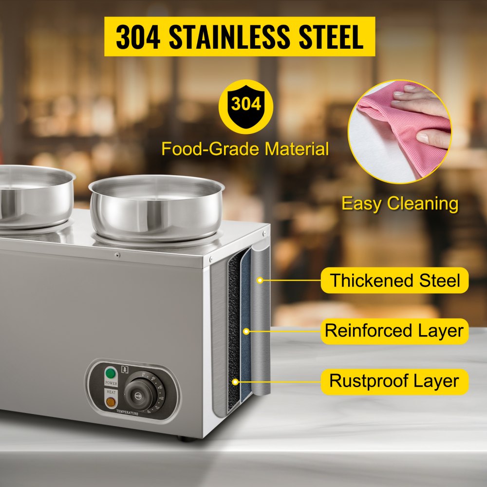 VEVOR Commercial Soup Warmer Soup Station Dual 4L Round Pots, Soup Kettle Warmer