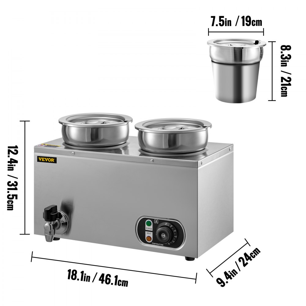 VEVOR Commercial Soup Warmer Soup Station Dual 4L Round Pots, Soup Kettle Warmer