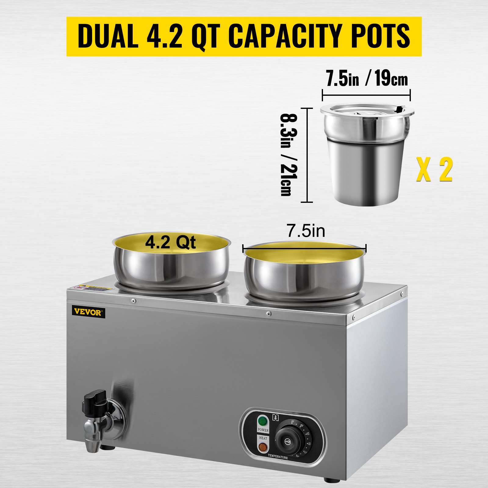 VEVOR Commercial Soup Warmer Soup Station Dual 4L Round Pots, Soup Kettle Warmer