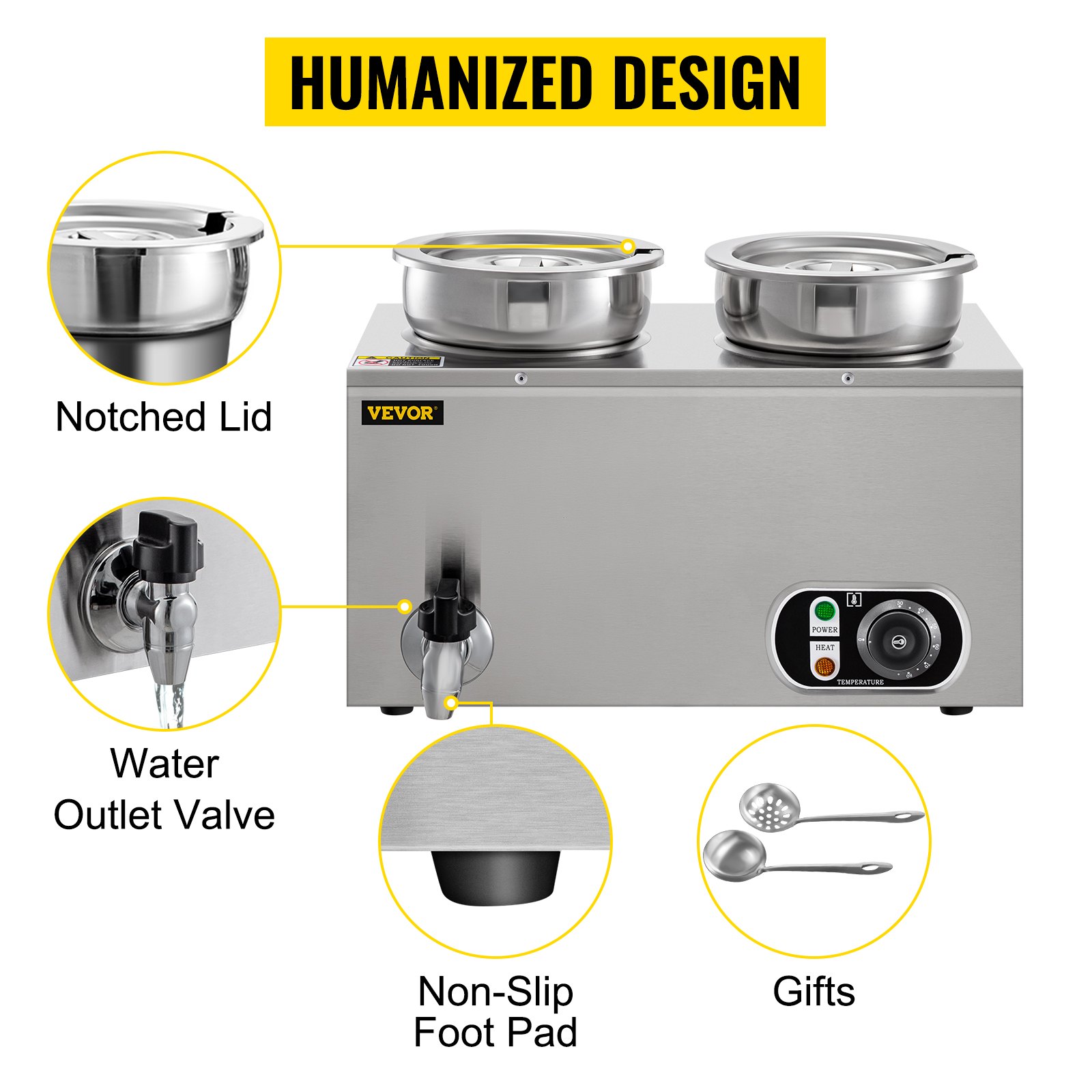 VEVOR Commercial Soup Warmer Soup Station Dual 4L Round Pots, Soup Kettle Warmer