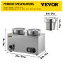 VEVOR 110V Commercial Soup Warmer 14.8 Qt Capacity, 500W Electric Food Warmer Adjustable Temp.86-185℉, Stainless Steel Countertop Soup Pot with Tap, Bain Marie Food Warmer for Cheese/Hot Dog/Rice