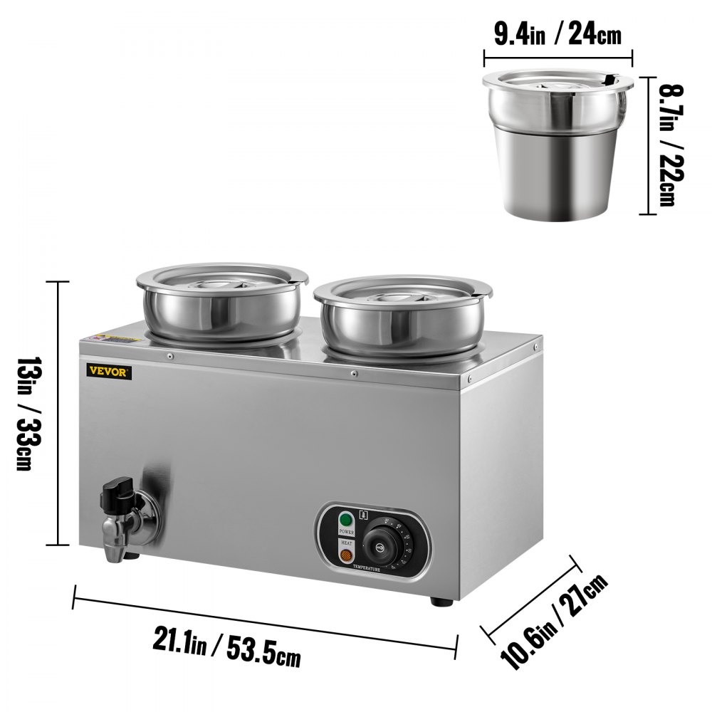 VEVOR Commercial Soup Warmer Soup Station Dual 7L Round Pots, Soup Kettle Warmer