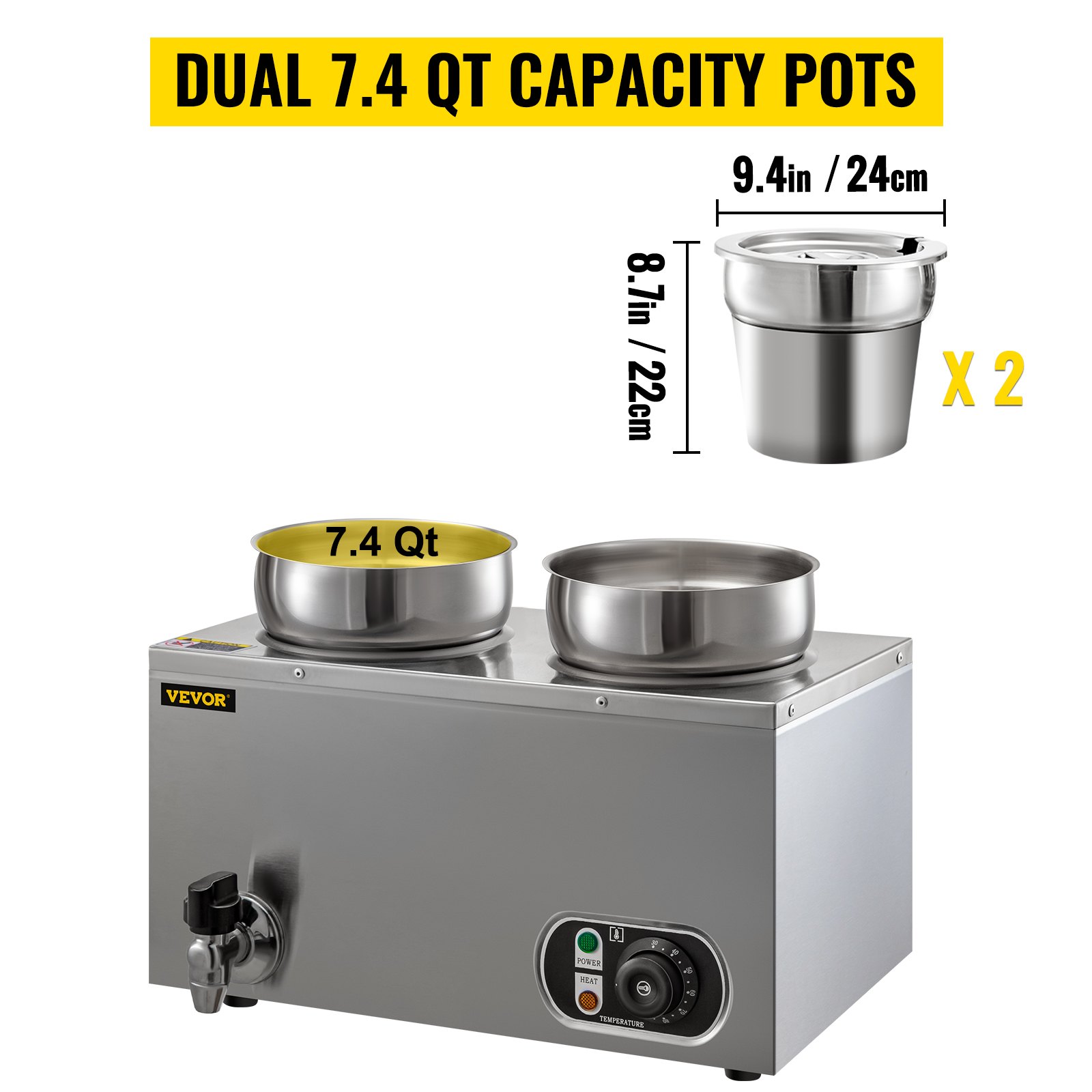 VEVOR Commercial Soup Warmer Soup Station Dual 7L Round Pots, Soup Kettle Warmer