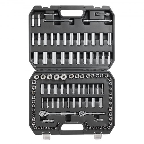 VEVOR Socket Set, 1/4" and 3/8" Drive Socket and Ratchet Set, 6-Point Socket Opening, 106 Pcs Tool Set SAE and Metric, Deep and Standard Sockets, 5/32-1 in, 5-19 mm, with Accessories, Storage Case