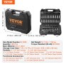 VEVOR Socket Set, 1/4" and 3/8" Drive Socket and Ratchet Set, 6-Point Socket Opening, 106 Pcs Tool Set SAE and Metric, Deep and Standard Sockets, 5/32-1 in, 5-19 mm, with Accessories, Storage Case