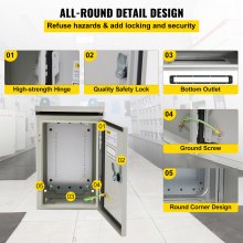 VEVOR Electrical Enclosure, 12x8x8in, Tested to UL Standards NEMA 4 Outdoor Enclosure, IP65 Waterproof & Dustproof Cold-Rolled Carbon Steel Hinged Junction Box for Outdoor Indoor Use, with Rain Hood