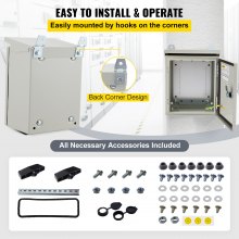 VEVOR Electrical Enclosure, 12x8x8in, Tested to UL Standards NEMA 4 Outdoor Enclosure, IP65 Waterproof & Dustproof Cold-Rolled Carbon Steel Hinged Junction Box for Outdoor Indoor Use, with Rain Hood