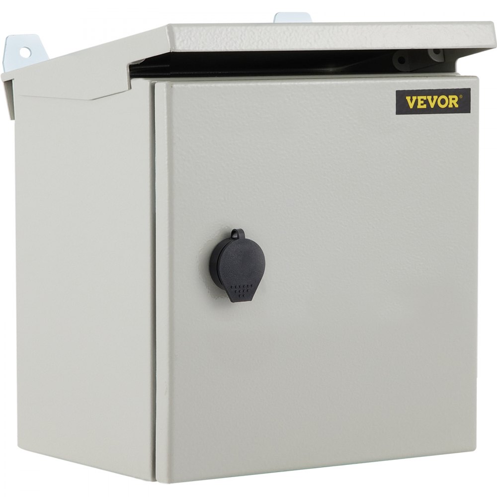 VEVOR Electrical Enclosure, 12x12x8in, Tested to UL Standards NEMA 4 Outdoor Enclosure, IP65 Waterproof & Dustproof Cold-Rolled Carbon Steel Hinged Junction Box for Outdoor Indoor Use, with Rain Hood