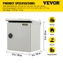 VEVOR electrical enclosure with dimensions and applications for factory, home, square, and shopping mall.