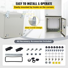 VEVOR Electrical Enclosure, 16x16x6in, Tested to UL Standards NEMA 4 Outdoor Enclosure, IP65 Waterproof & Dustproof Cold-Rolled Carbon Steel Hinged Junction Box for Outdoor Indoor Use, with Rain Hood