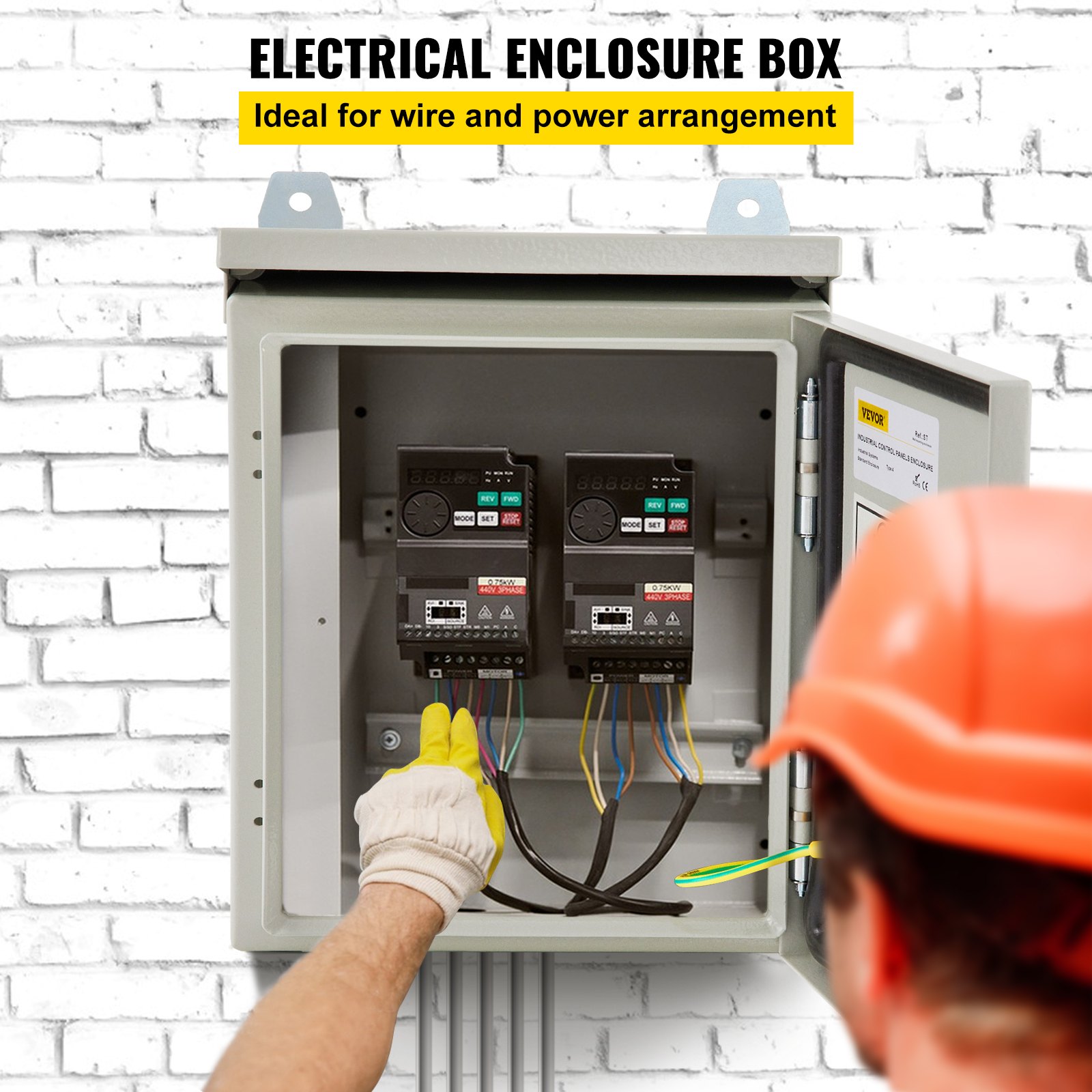 VEVOR Electrical Enclosure, 16x16x6in, Tested to UL Standards NEMA 4 Outdoor Enclosure, IP65 Waterproof & Dustproof Cold-Rolled Carbon Steel Hinged Junction Box for Outdoor Indoor Use, with Rain Hood