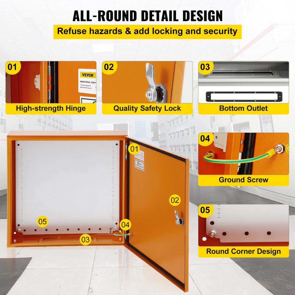 Caja eléctrica VEVOR, 20.0 x 20.0 x 6.0 in, probada según los estándaresNEMA 4 para exteriores, IP65 impermeable y a prueba de polvo, caja de conexiones con bisagras de acero al carbono laminado e