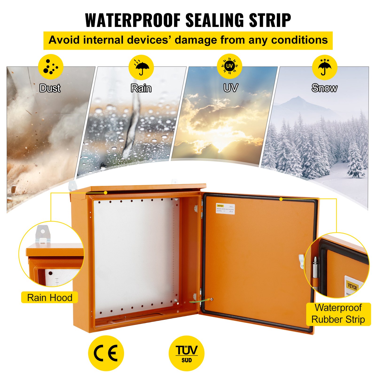 Caja eléctrica VEVOR, 20.0 x 20.0 x 6.0 in, probada según los estándaresNEMA 4 para exteriores, IP65 impermeable y a prueba de polvo, caja de conexiones con bisagras de acero al carbono laminado e