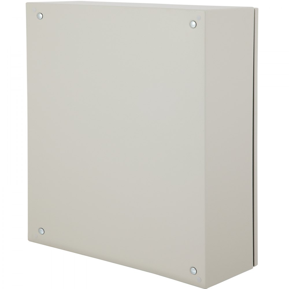 VEVOR electrical enclosure in grey, solid metal box with screw-mounted cover, industrial use.