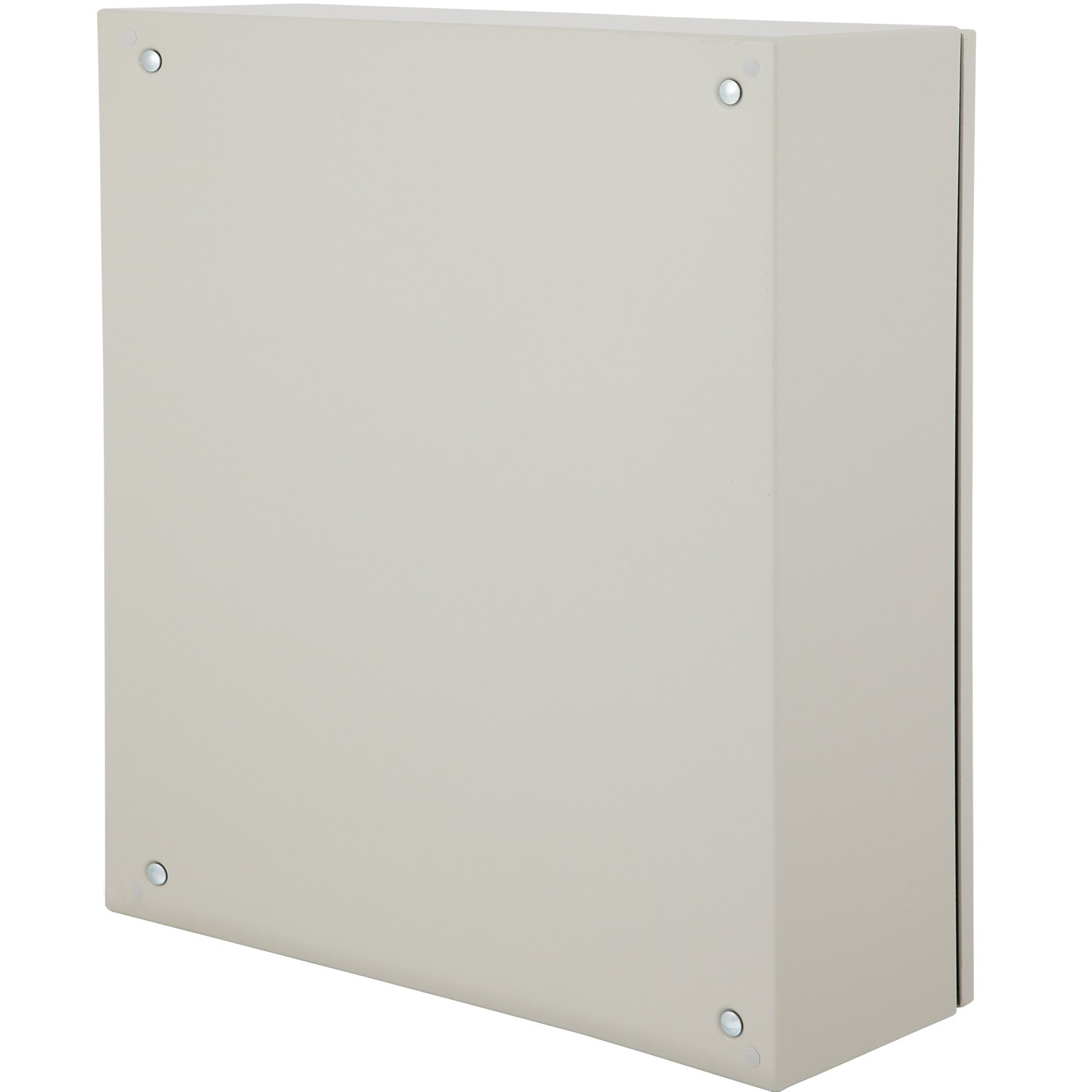 VEVOR electrical enclosure in grey, solid metal box with screw-mounted cover, industrial use.