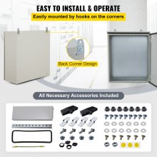 VEVOR Electrical Enclosure, 24x24x12in, Tested to UL Standards NEMA 4 Outdoor Enclosure, IP65 Waterproof & Dustproof Cold-Rolled Carbon Steel Hinged Junction Box for Outdoor Indoor Use, with Rain Hood