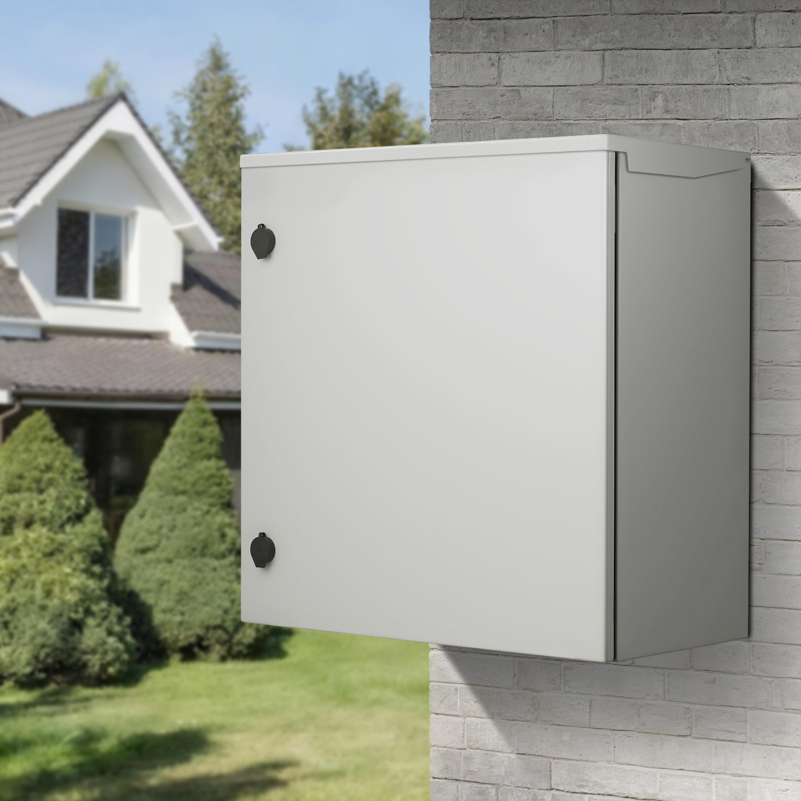 VEVOR Electrical Enclosure, 24\'\' x 24\'\' x 12\'\', NEMA 4 Outdoor Enclosure, IP65 Waterproof & Dustproof Cold-Rolled Carbon Steel Hinged Junction Box for Outdoor Indoor Use, with Rain