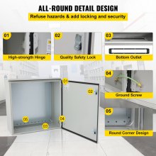 VEVOR Electrical Enclosure, 28x20x8in, Tested to UL Standards NEMA 4 Outdoor Enclosure, IP65 Waterproof & Dustproof Cold-Rolled Carbon Steel Hinged Junction Box for Outdoor Indoor Use, with Rain Hood