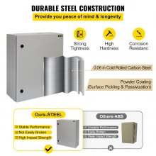 VEVOR Electrical Enclosure, 28"x 20"x 8", UL Certified NEMA 4 Outdoor Enclosure, IP65 Waterproof & Dustproof Cold-Rolled Carbon Steel Hinged Junction Box for Outdoor Indoor Use, with Rain H