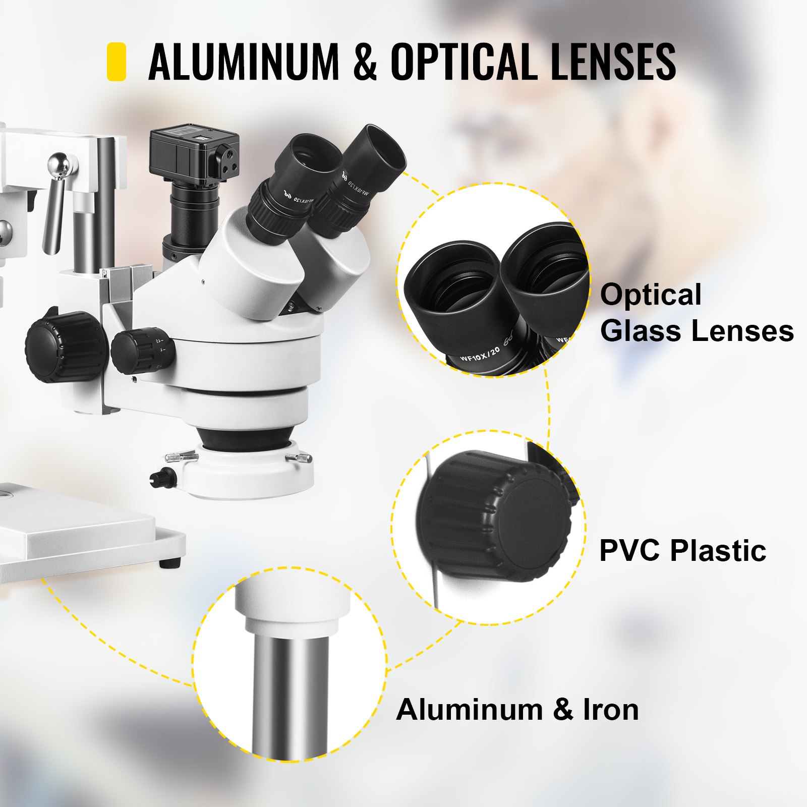Vevor Trinocular Stereo Microscope Zoom Microscope 7x-45x 5mp Camera & Led Light