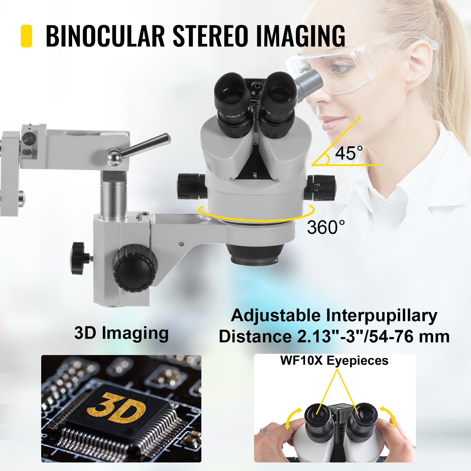 Vevor Trinocular Stereo Microscope Zoom Microscope 7x-45x 5mp Camera & Led Light