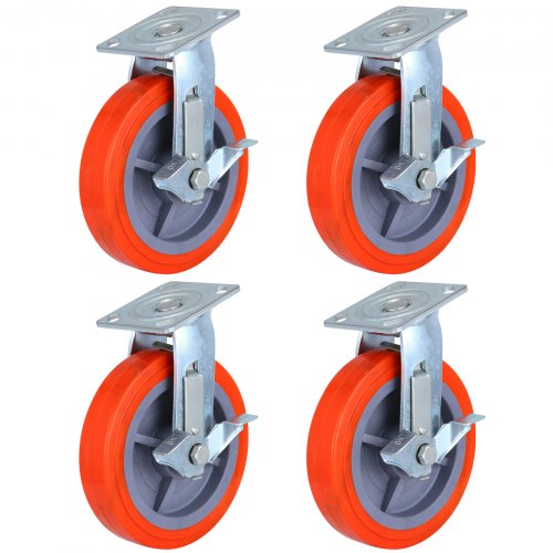 4 Pack 200mm Swivel Casters Polyurethane Wheel Scaffold w/Brake Castor Trolley