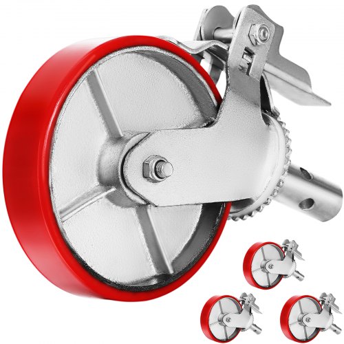 VEVOR Scaffolding Wheels Set, Heavy Duty 4-Pack 8" Scaffolding Casters, with 4400 Lbs Per Set and Locking Stem Casters with Brake, Polyurethane Replacement for Scaffold, Shelves, Workbench