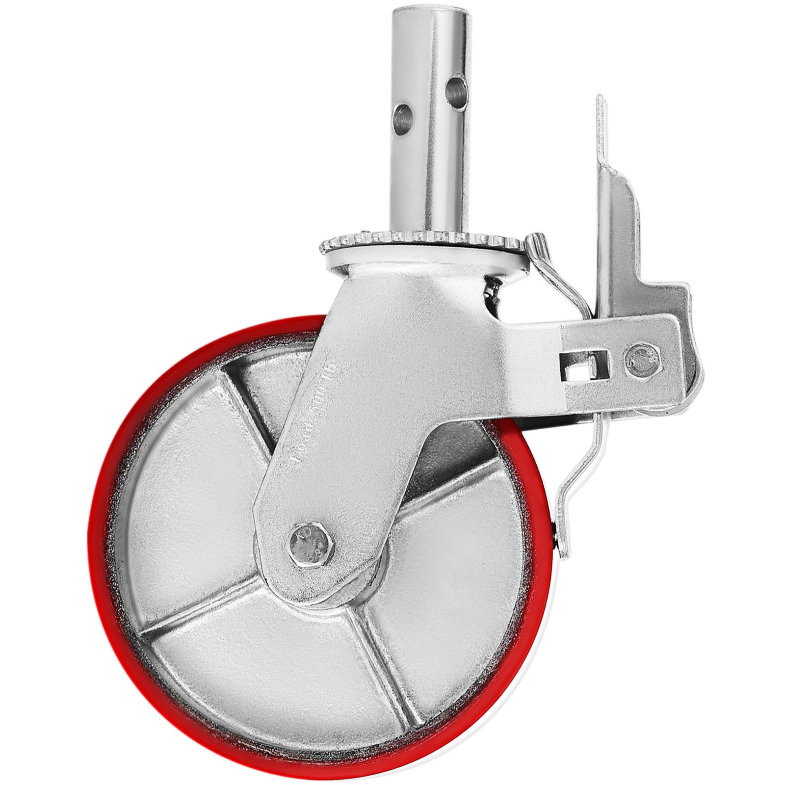metallic wheel with red rubber rim from VEVOR scaffolding wheels.