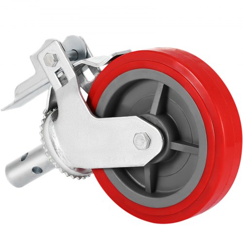 VEVOR Scaffolding Wheels Set of 4, 8" - Scaffolding Casters Heavy Duty, 3200 Lbs Per Set - Locking Stem Casters with Brake, Red Polyurethane - Replacement for Scaffold, Shelves, Workbench
